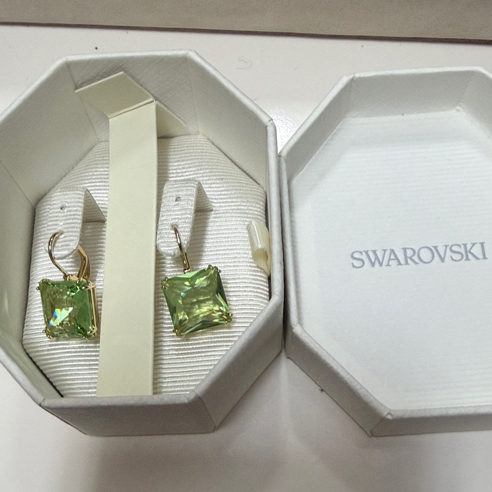 Swarovski Lime Green Square Crystal Drop Earrings